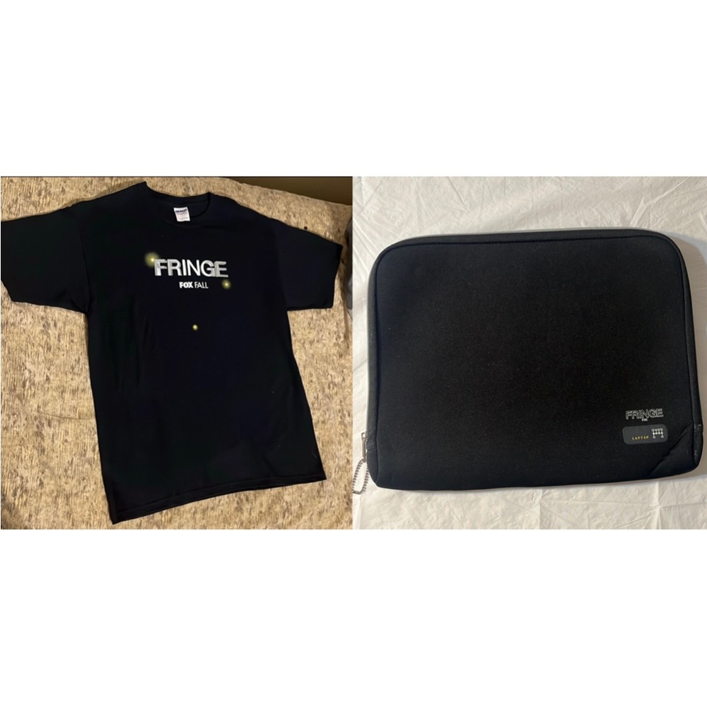 FRINGE T-Shirt L & laptop case Official Fox Fall) Premiere Launch 2009 Retro NEW